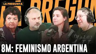 Captura de la transmisión de YouTube del programa La Pregunta en Futurock, con Danila Suárez Tomé, Dora Barrancos y Agustina Paz Frontera debatiendo sobre feminismo.